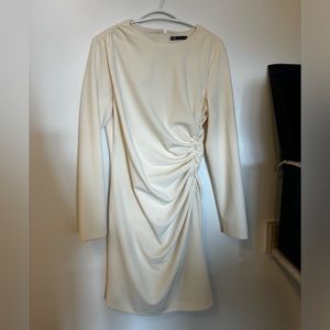 NWOT - Zara oyster white dress with side ruching.
